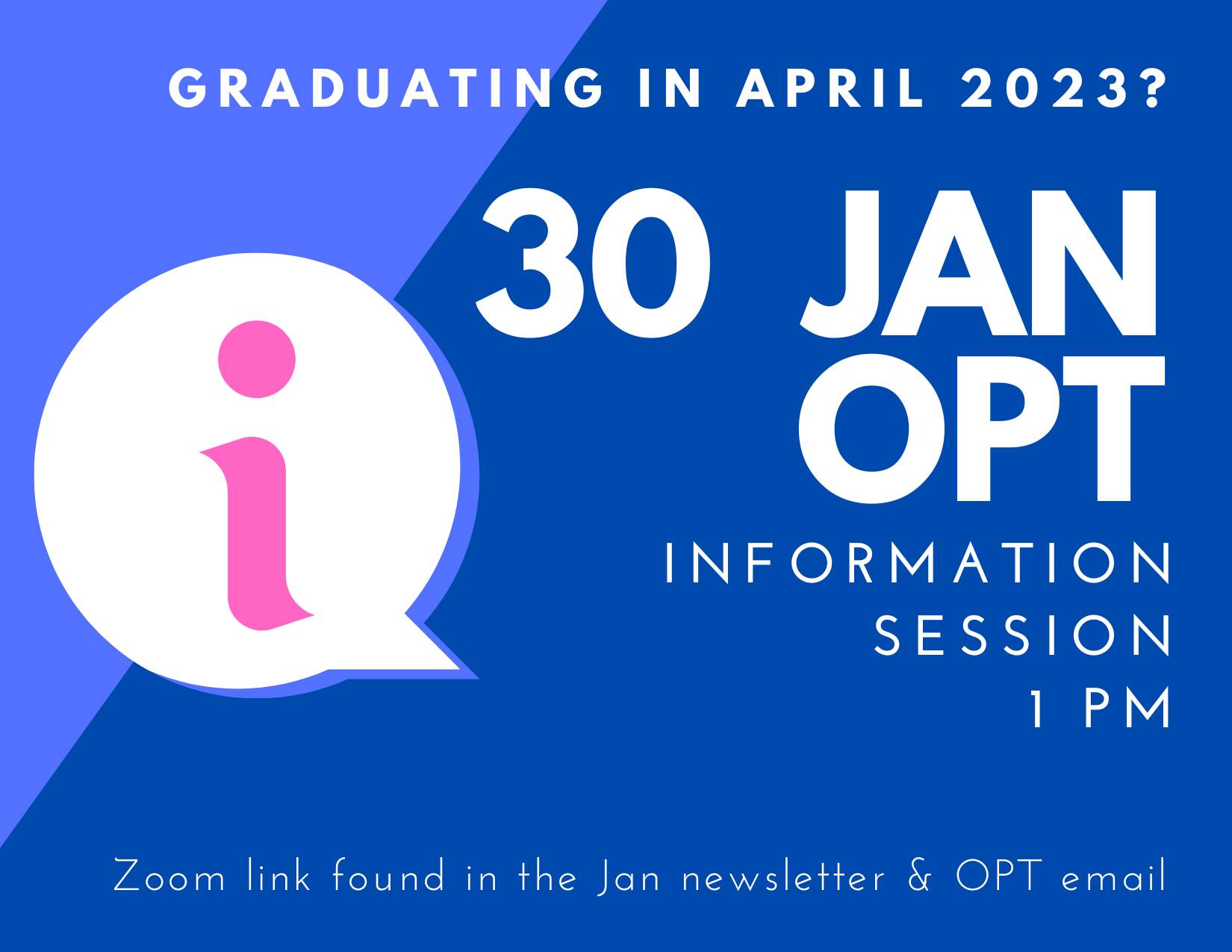 Infographic detailing OPT info session for winter semester